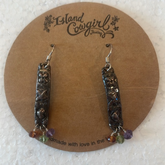 Island cowgirl Beautiful Things dangle drop earrings beaded pierced ears - Picture 2 of 5